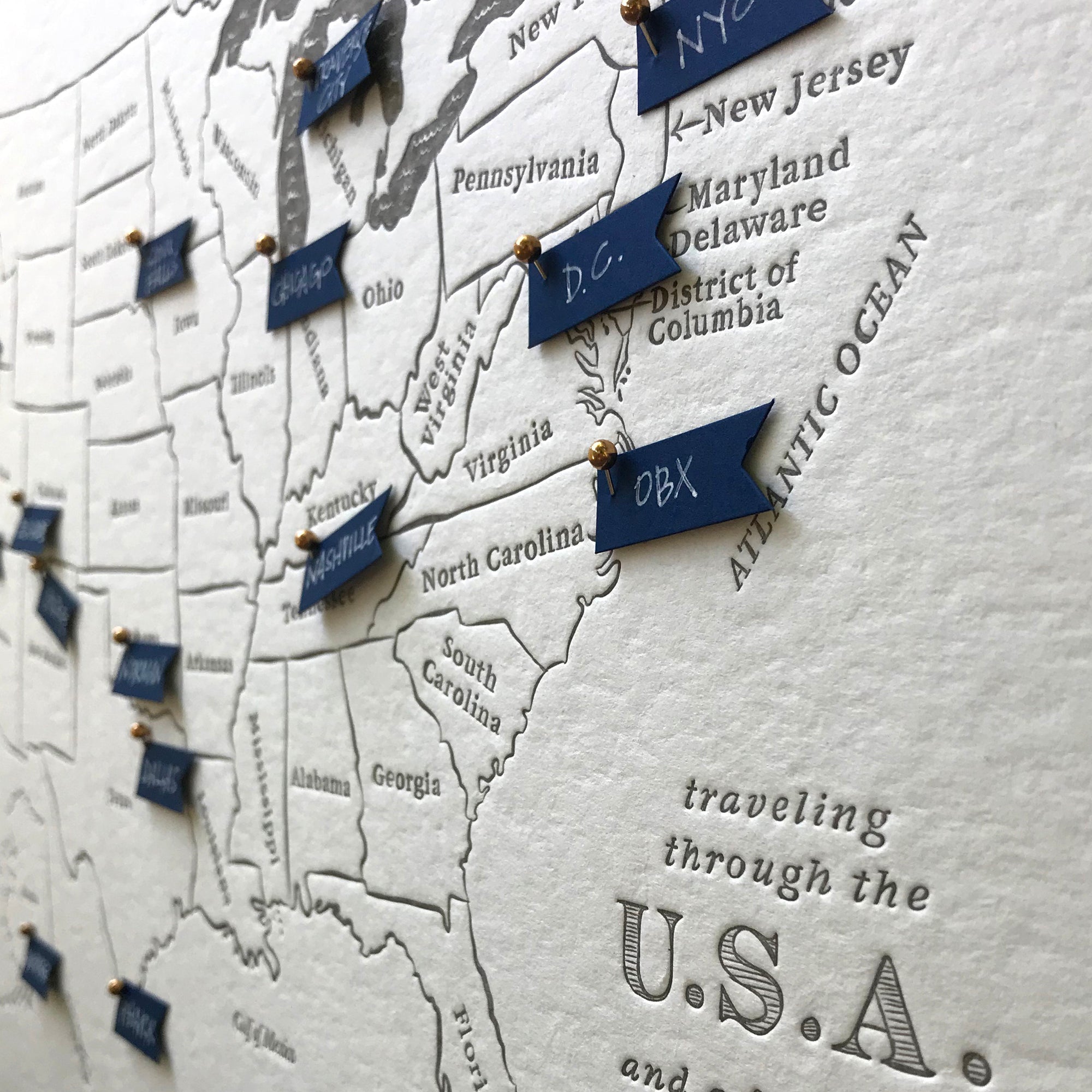 Letterpress Travel Map {multiple styles}