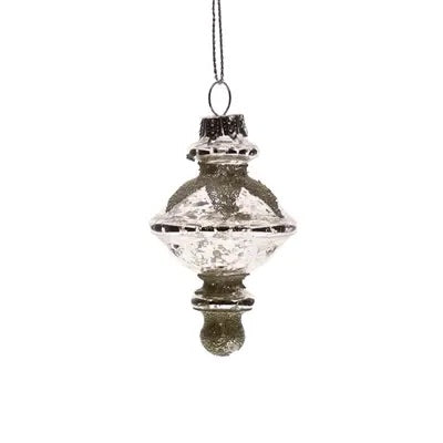 Classic Glass Ornaments | Set of 6, Assorted | Antique Silver Glittered