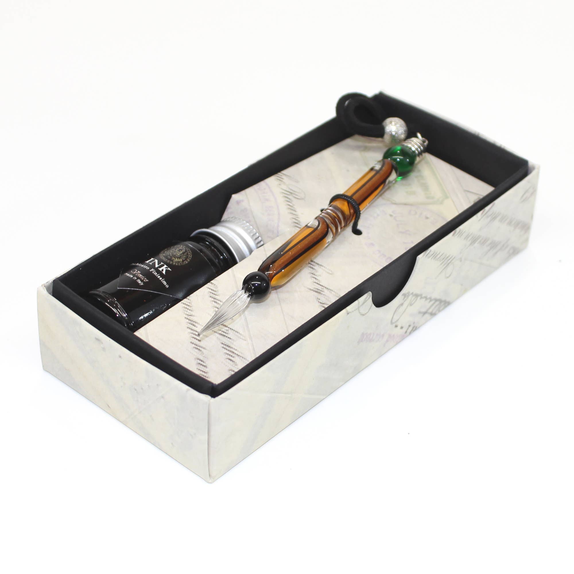 Handmade Murano Glass Dip Pen Pendant with Cord