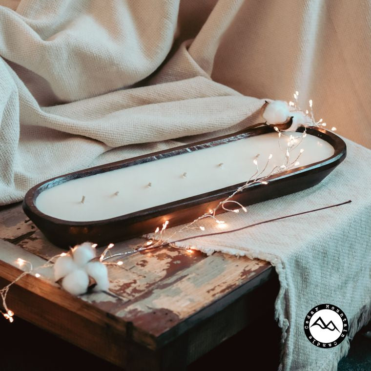 Soy Candle in Natural Wood Dough Bowl | 7 Wick {Volcano}