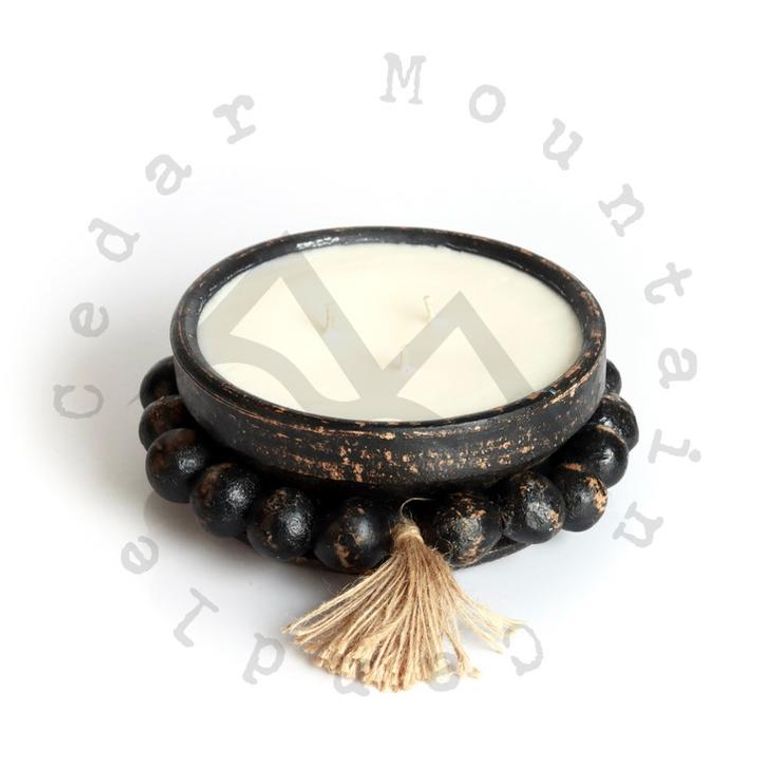 Bougie parfumée à 3 mèches en poterie perlée noire {Volcan}
