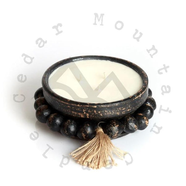 Bougie parfumée à 3 mèches en poterie perlée noire {Volcan}