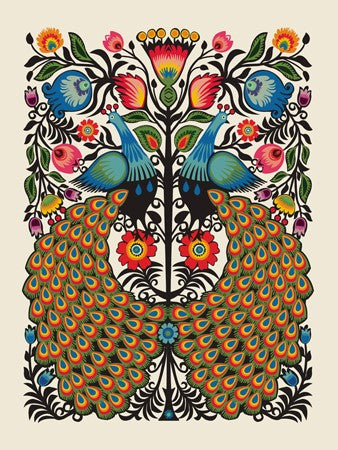 Folk Art Peacock Art Print {16" x 20"}