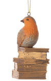 Bird on Gold Stack of Books Ornaments {multiple styles}