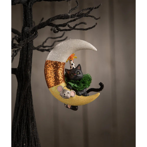 Party Kitty on Candy Corn Moon Ornament