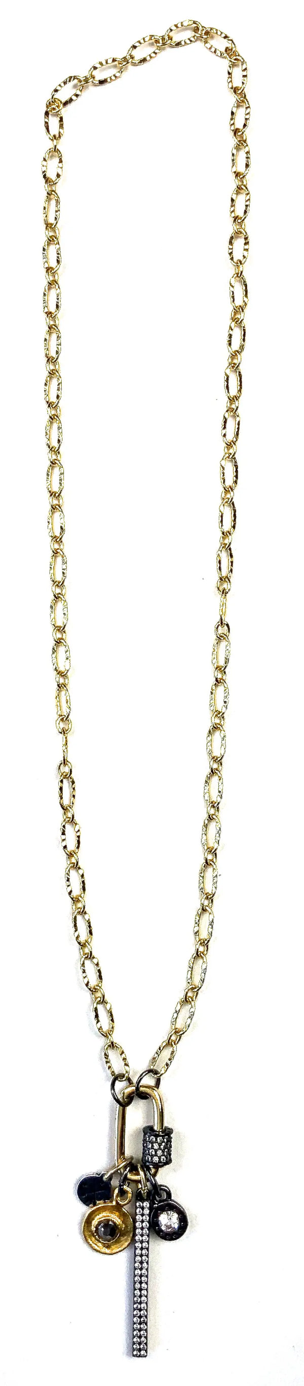 Collier à breloques mousqueton noir + doré