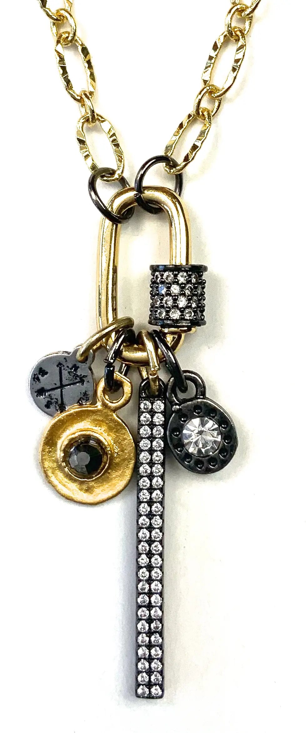 Collier à breloques mousqueton noir + doré