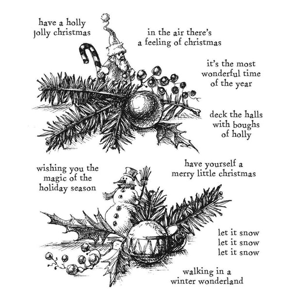 Cozy Christmas 7x8.5 Cling Stamp Set | Tim Holtz
