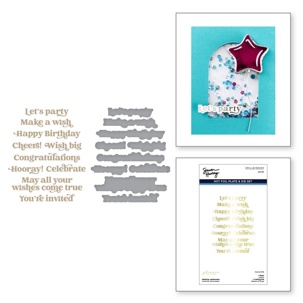 Birthday Sentiments Glimmer Plate + Die Set | Simon Hurley's Birthday Bash Collection
