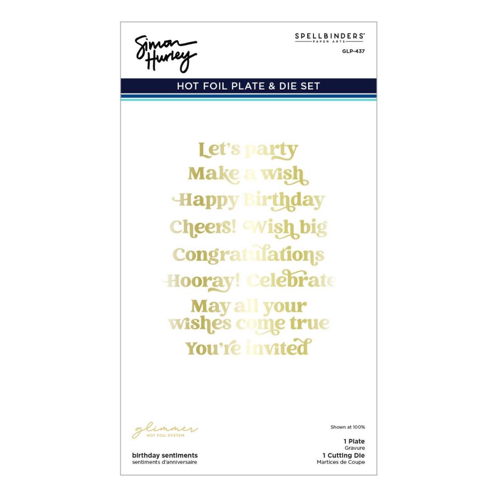 Birthday Sentiments Glimmer Plate + Die Set | Simon Hurley's Birthday Bash Collection