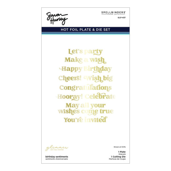 Birthday Sentiments Glimmer Plate + Die Set | Simon Hurley's Birthday Bash Collection