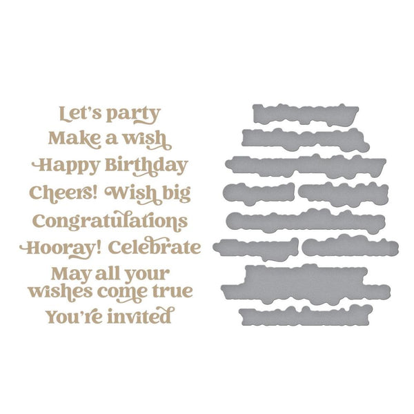 Birthday Sentiments Glimmer Plate + Die Set | Simon Hurley's Birthday Bash Collection