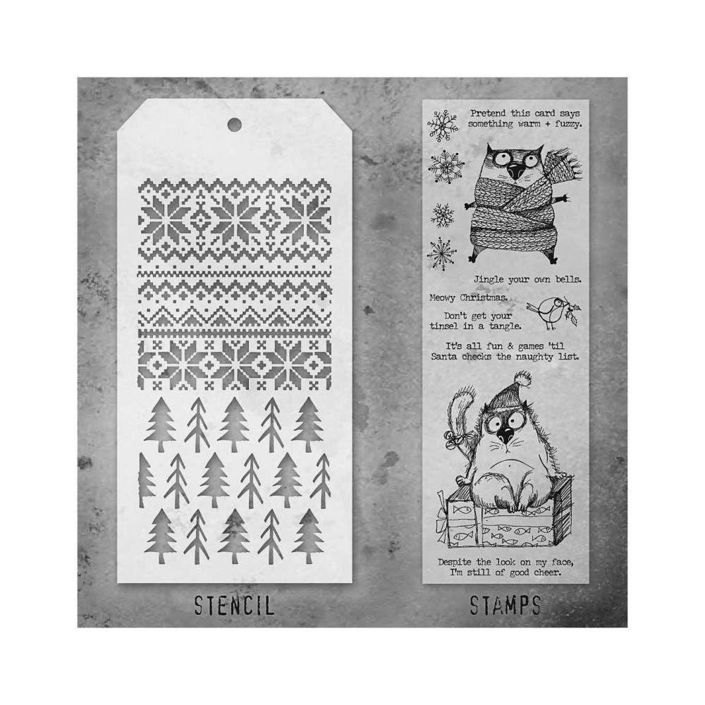 Snarky Cat Christmas Stamp + Stencil Set No. 34