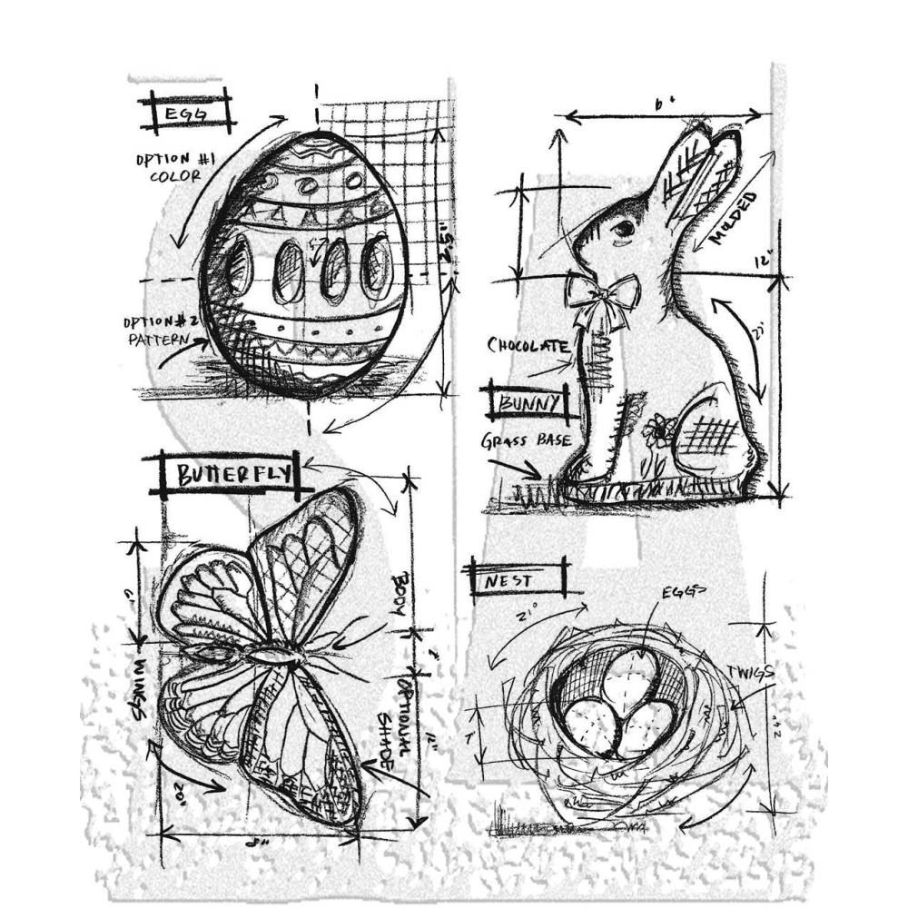 Easter Blueprint 7x8.5 Cling Stamp Set | Tim Holtz