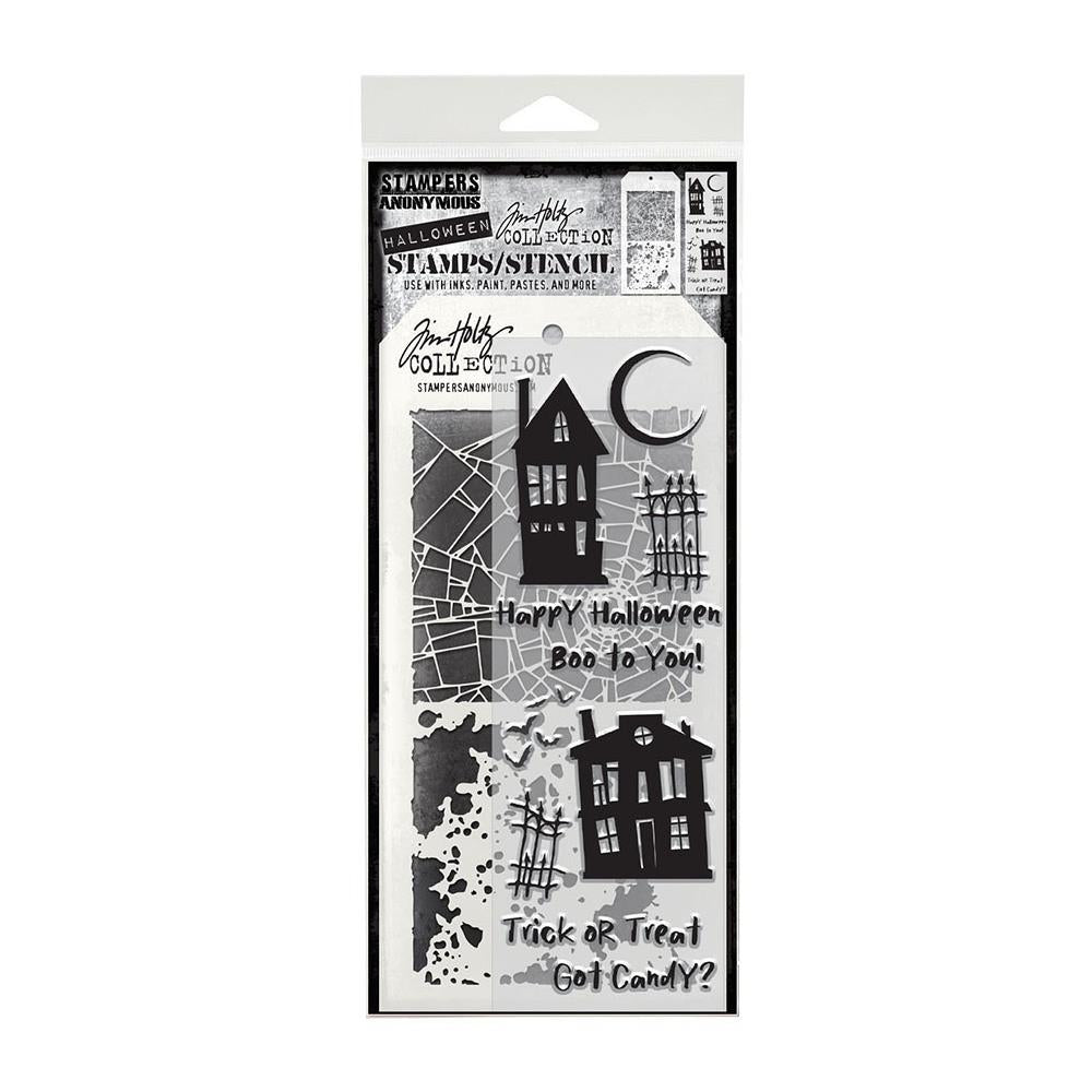 Ghost Town Mixed Media Stamp + Stencil Set {Halloween} | Tim Holtz