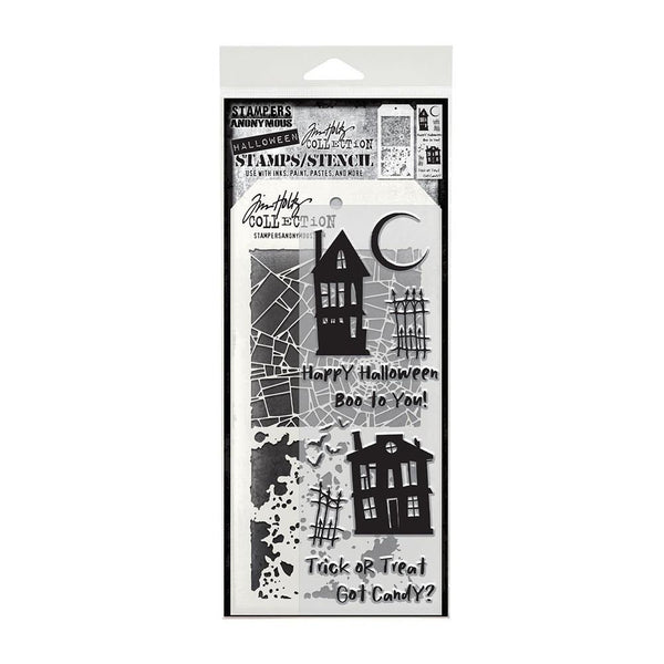 Ghost Town Mixed Media Stamp + Stencil Set {Halloween} | Tim Holtz