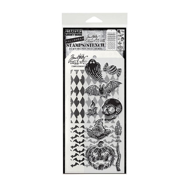Carved Fright Mixed Media Stamp + Stencil Set {Halloween} | Tim Holtz