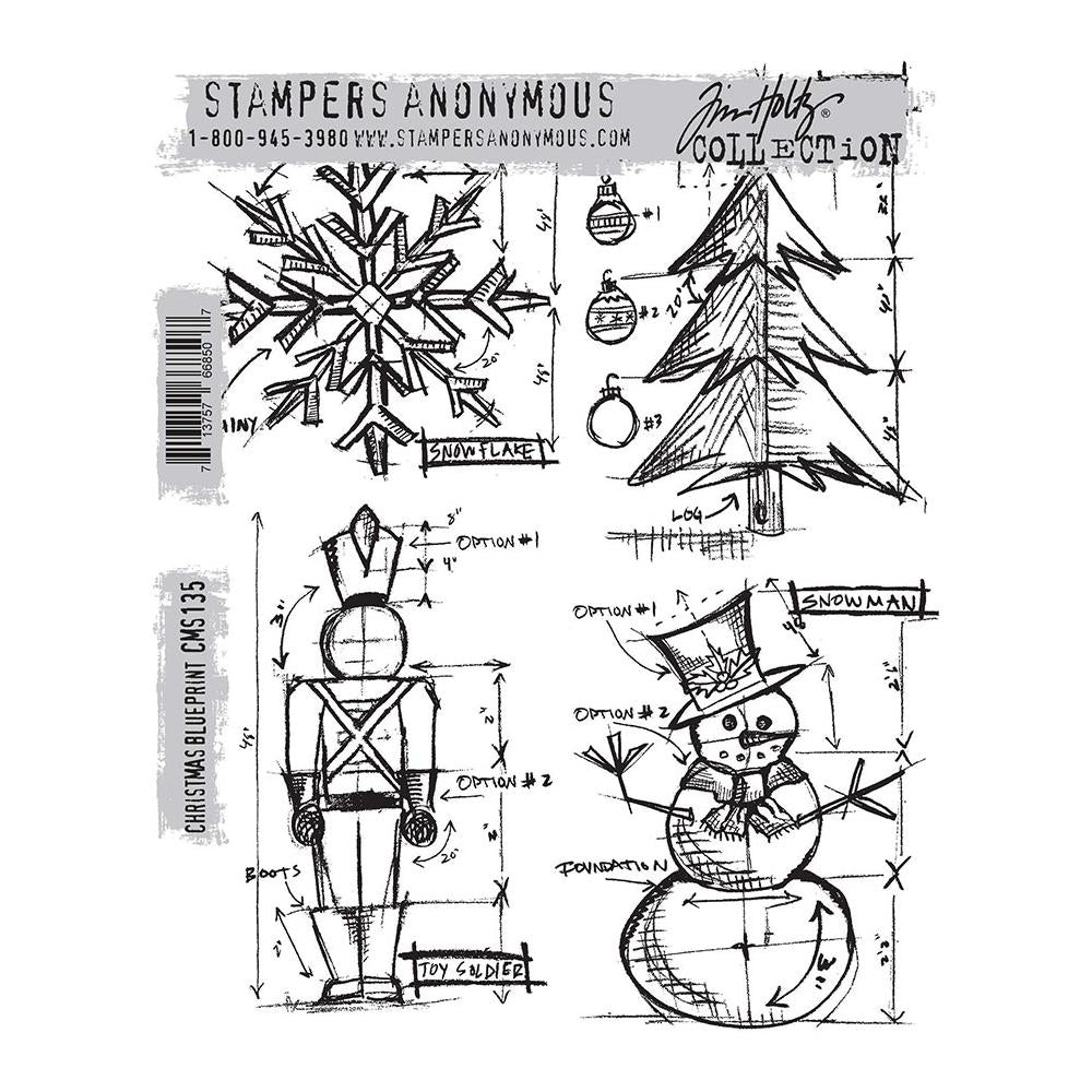 Christmas Blue Print 7x8.5 Cling Stamp | Tim Holtz