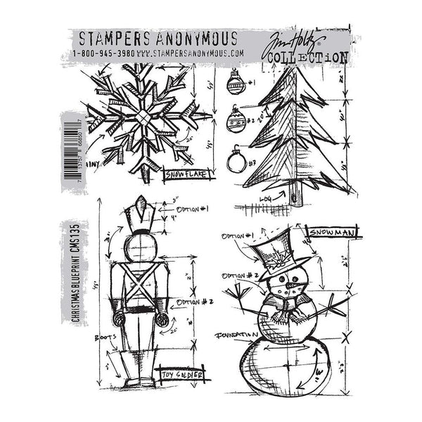 Christmas Blue Print 7x8.5 Cling Stamp | Tim Holtz