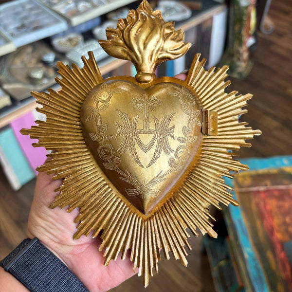 Flaming Sacred Heart 8" Gold Box