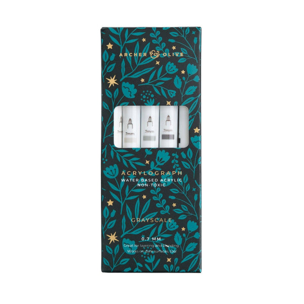 Grayscale Acrylograph 0.7mm Pens | Set of 5