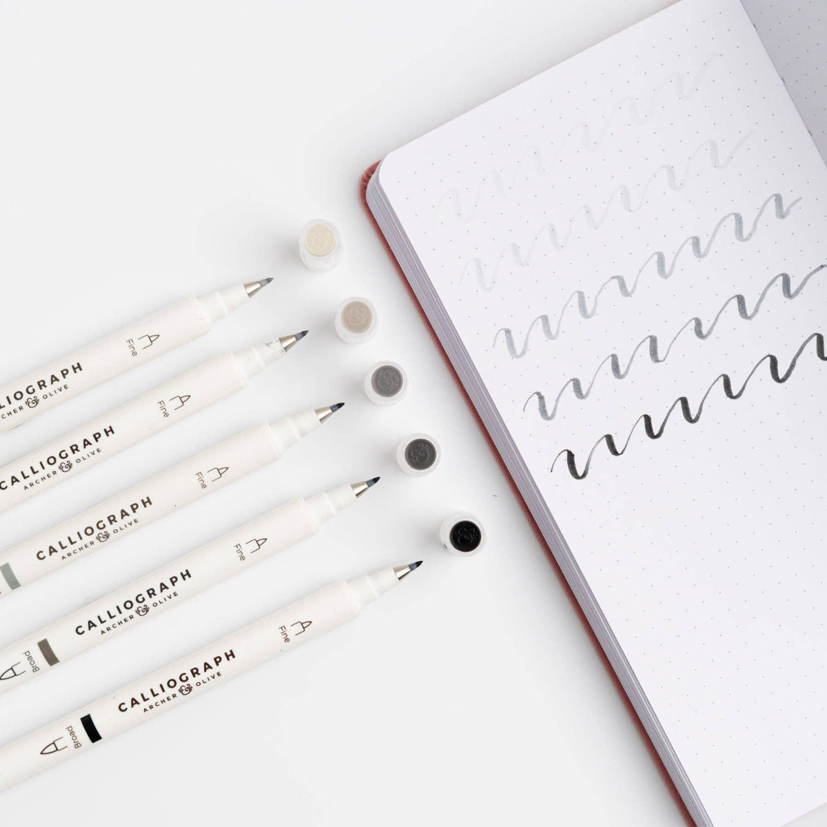 Grayscale Calliograph Dual-Tipped Brush Pens | Set of 5