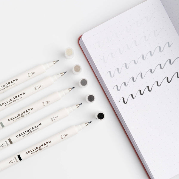 Grayscale Calliograph Dual-Tipped Brush Pens | Set of 5