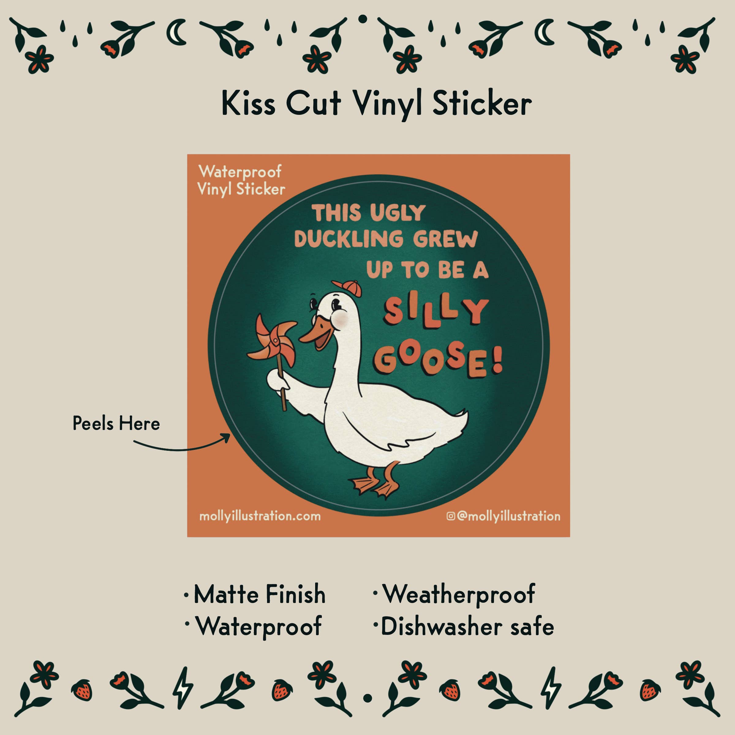 Silly Goose Cartoon Waterproof Vinyl Sticker