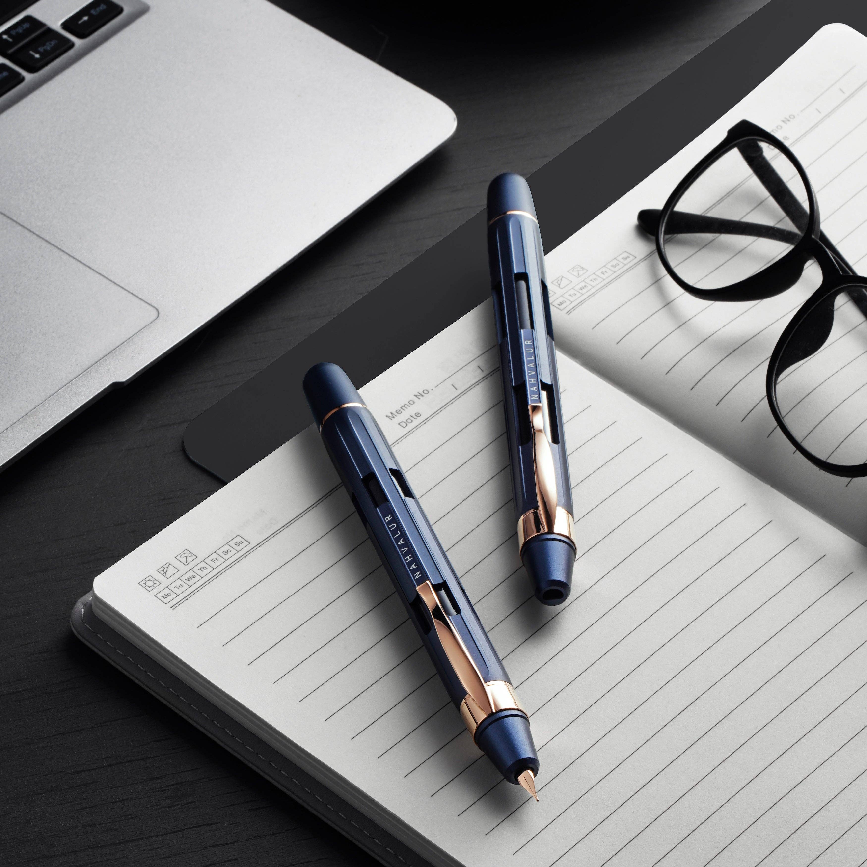 Cobalt Eclipse + Rose Gold Retractable Fountain Pen