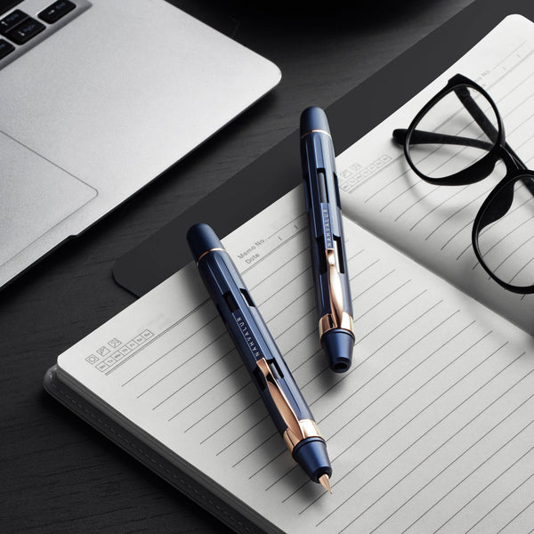 Cobalt Eclipse + Rose Gold Retractable Fountain Pen