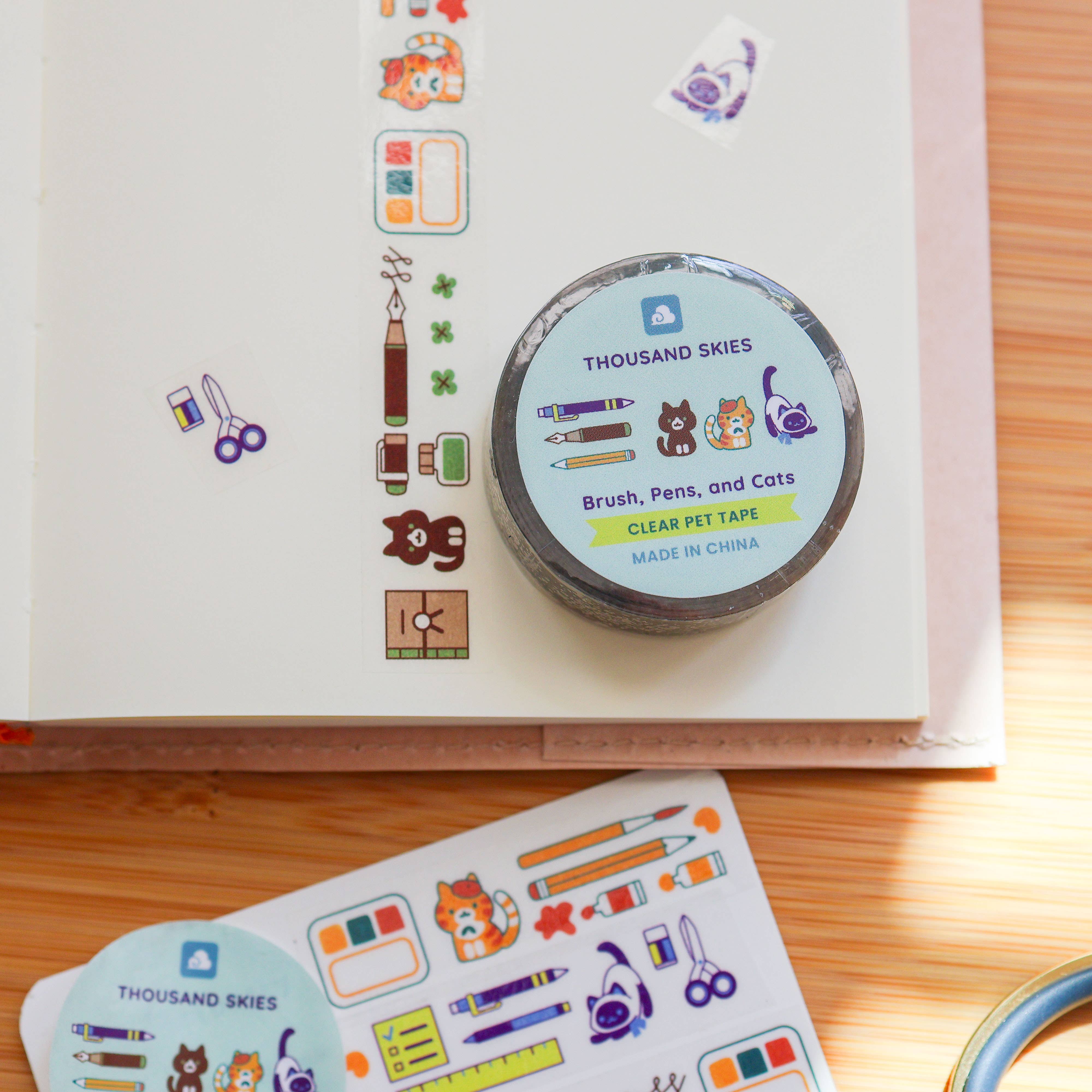 Brush, Pens, and Cats pet Tape