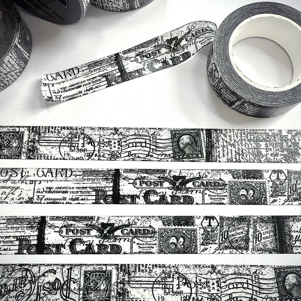 Postal Grunge Black and White Washi Tape