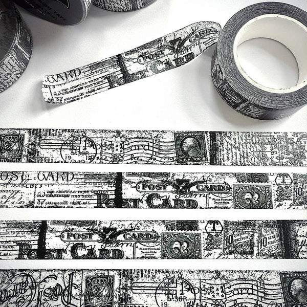 Postal Grunge Black and White Washi Tape
