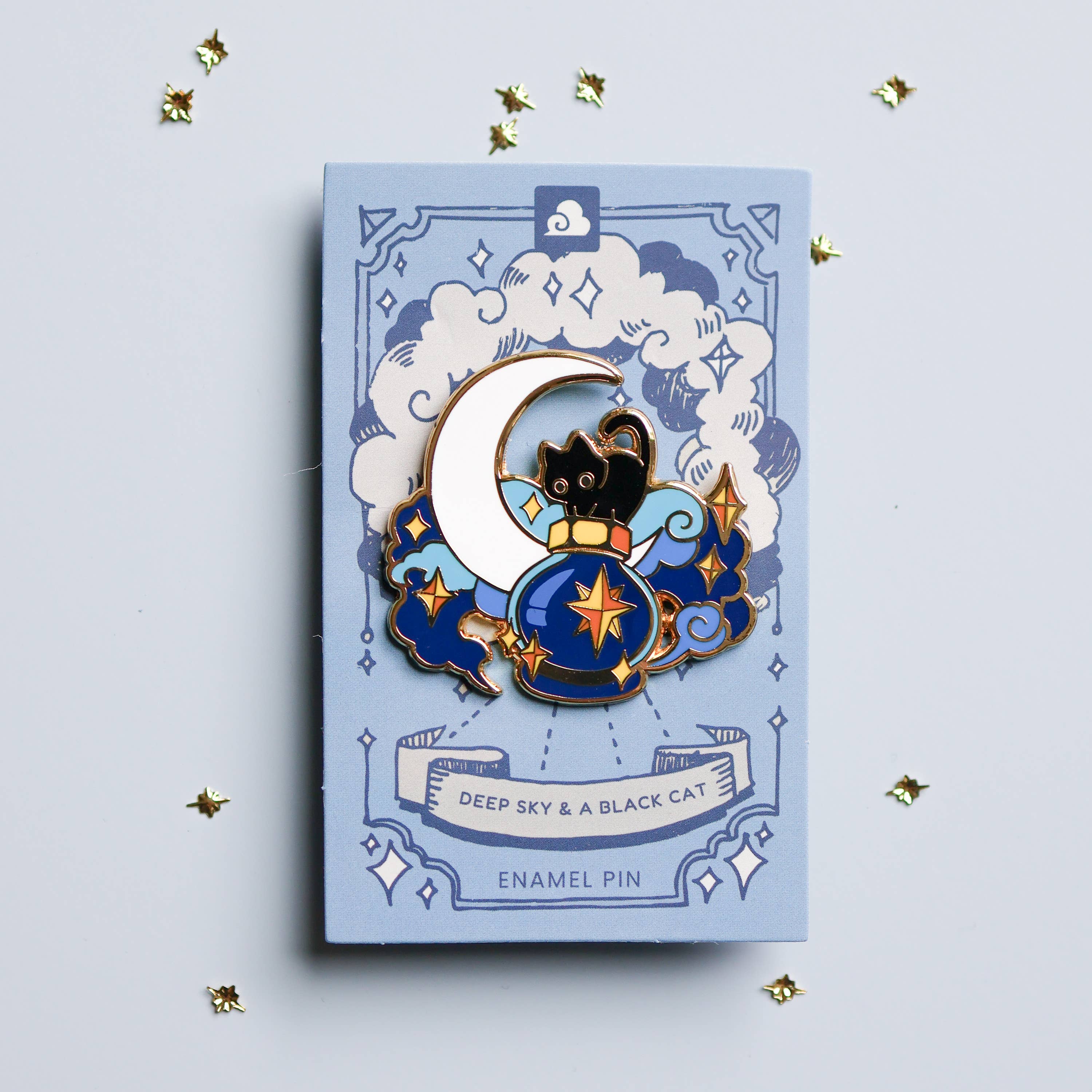 Deep Sky and a Black Cat Enamel Pin