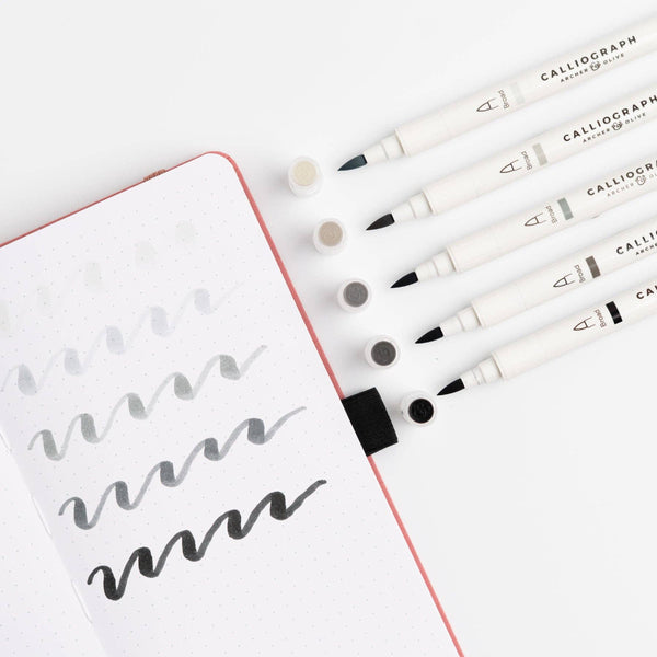 Grayscale Calliograph Dual-Tipped Brush Pens | Set of 5