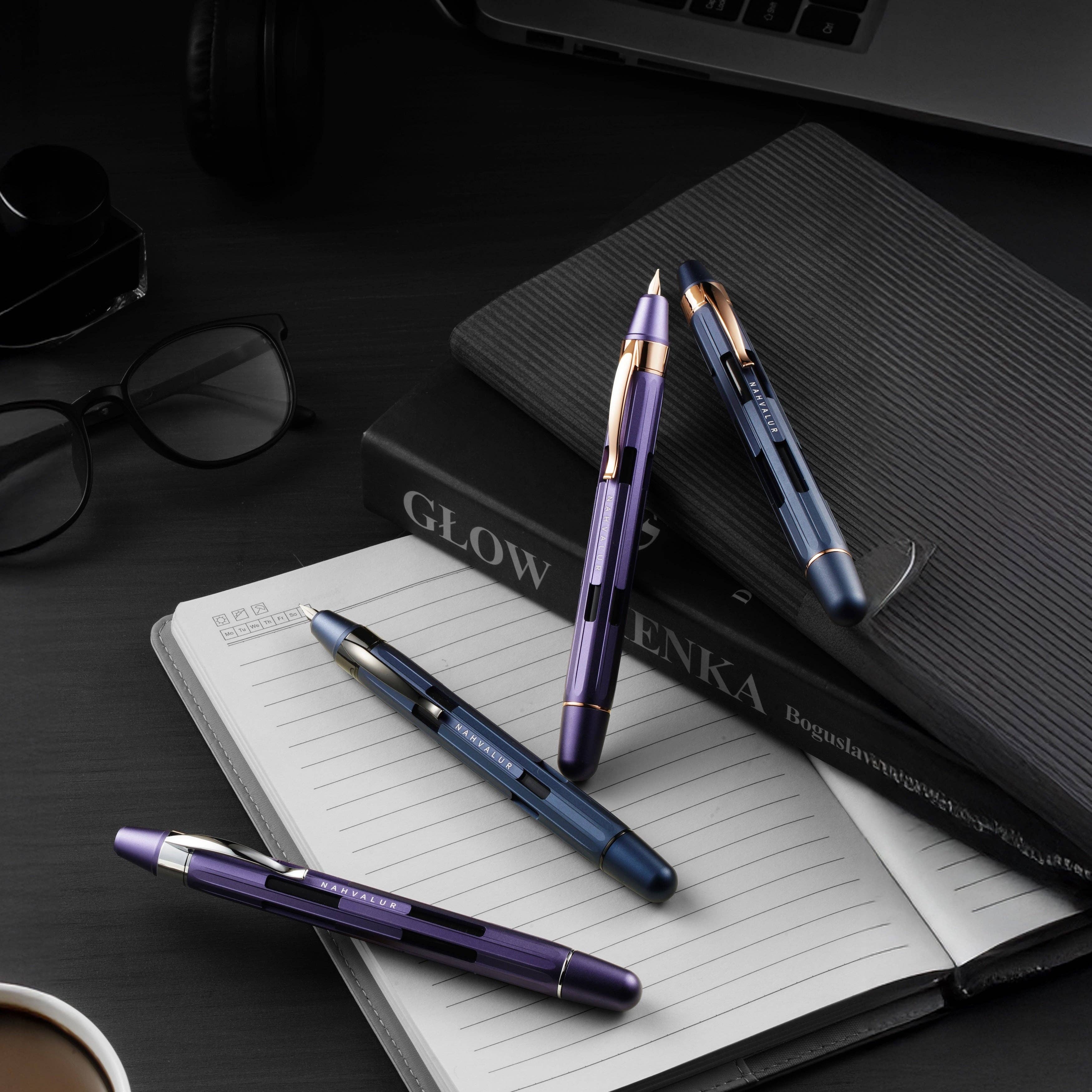 Cobalt Eclipse + Rose Gold Retractable Fountain Pen