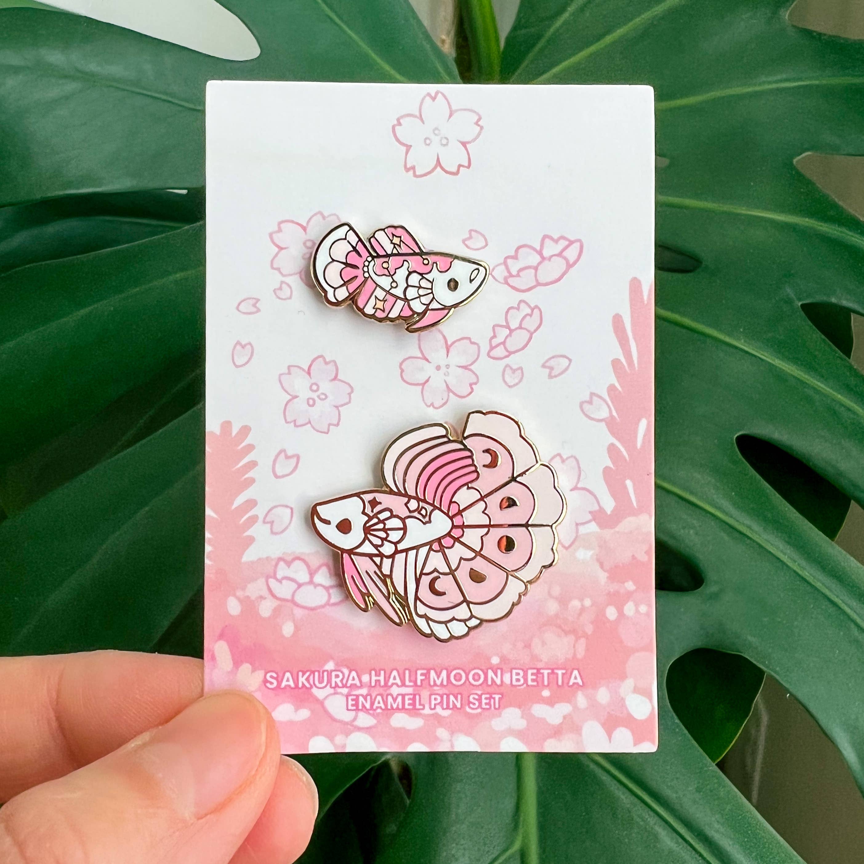Sakura Halfmoon Betta Enamel Pin Set
