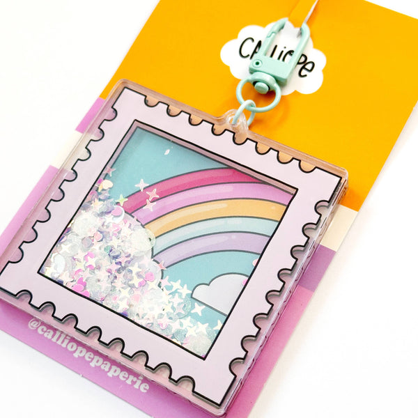 Rainbow Stamp Glitter Shaker Keychain Bag Charm
