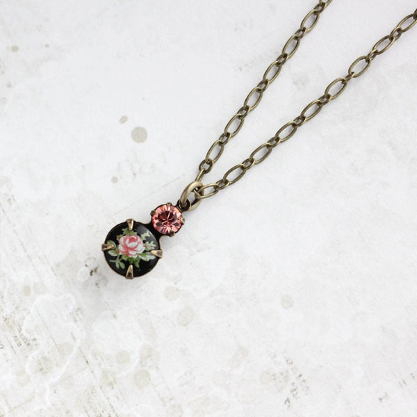 Little Black Cameo + Vintage Glass Pendant Necklace