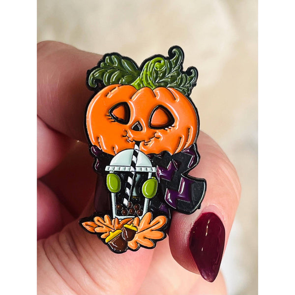 Sipping Pumpkin Sliding Enamel Pin