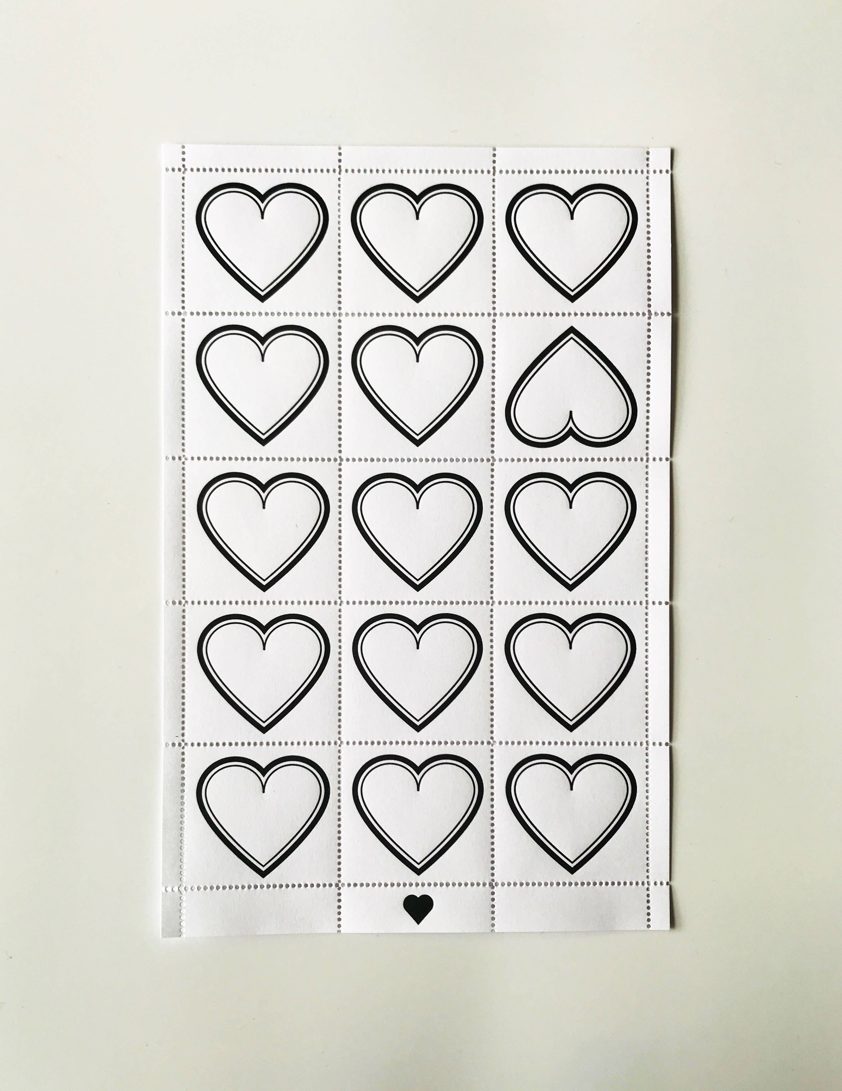 Gothic Black Hearts 15pk Perforated Letterpress Lick & Stick Stamps