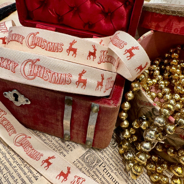 Merry Christmas Reindeer Twill Ribbon by the Yard