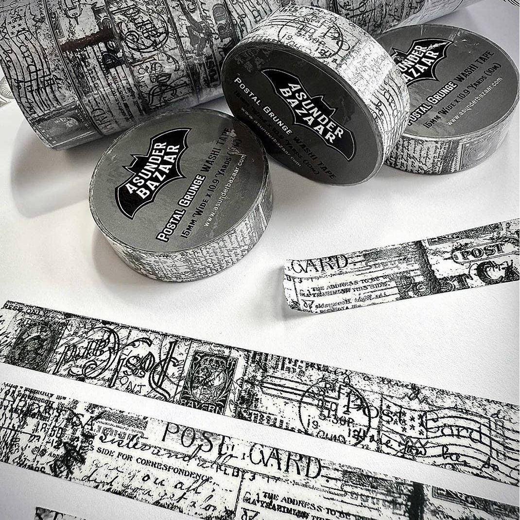 Postal Grunge Black and White Washi Tape