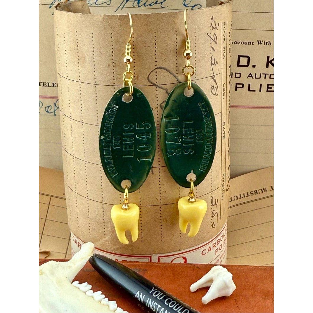 Bitin’ List Earrings | Vintage Rabies Vaccination Dog Tag