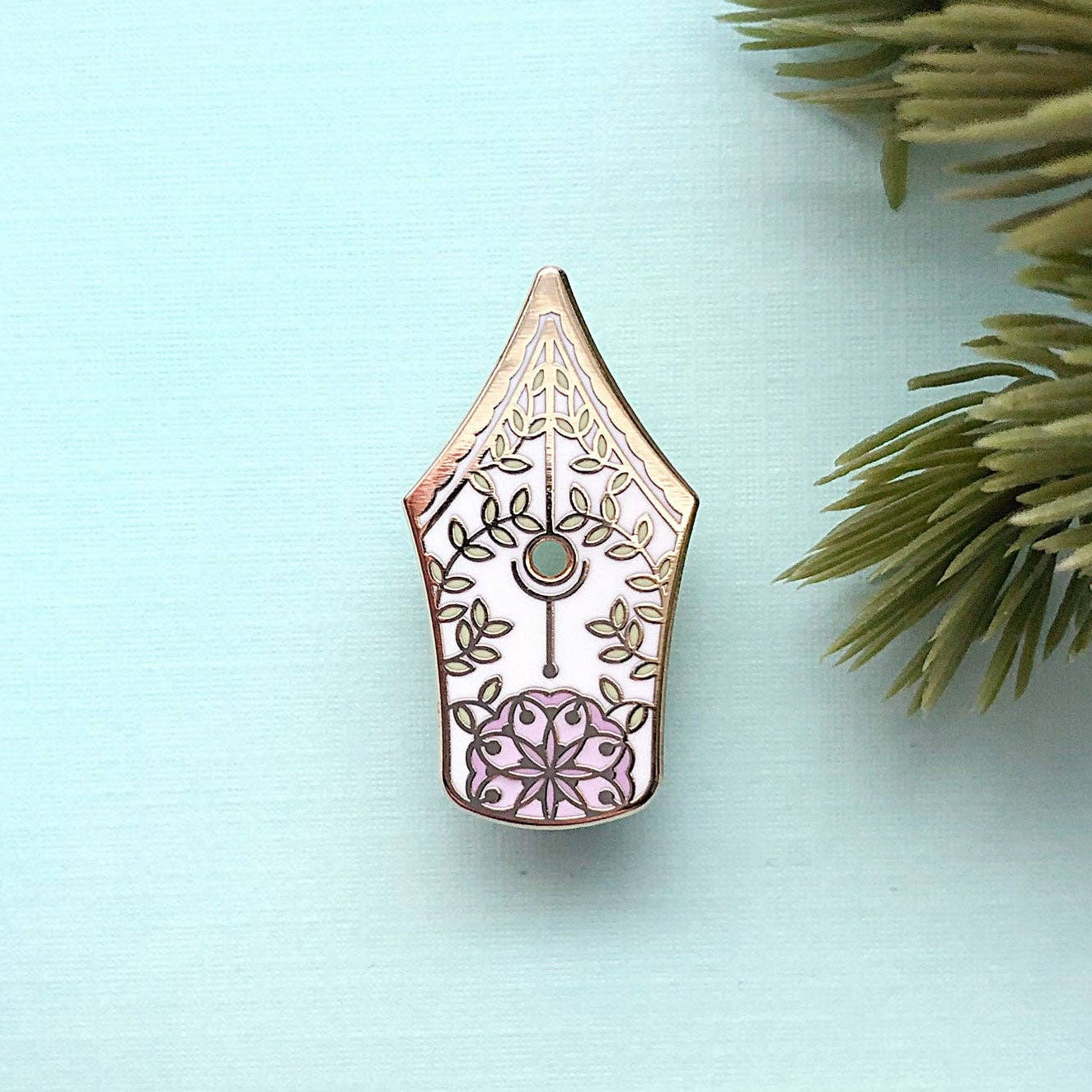 Floral Fountain Pen Enamel Pin