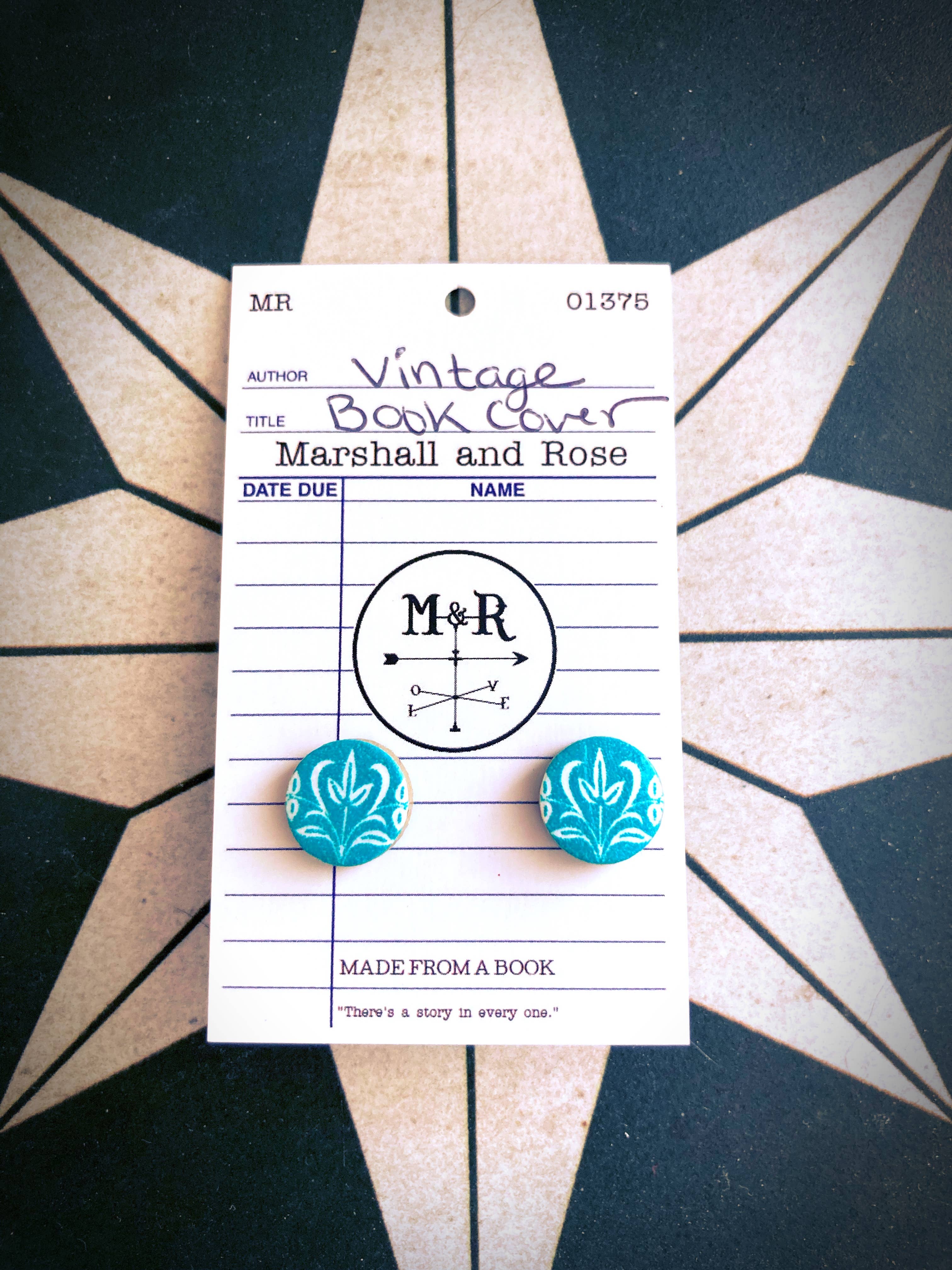 Vintage Book Cover Earrings Turquoise Post