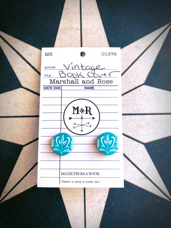 Vintage Book Cover Earrings Turquoise Post