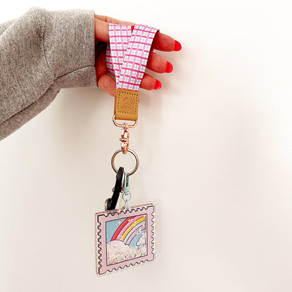 Rainbow Stamp Glitter Shaker Keychain Bag Charm