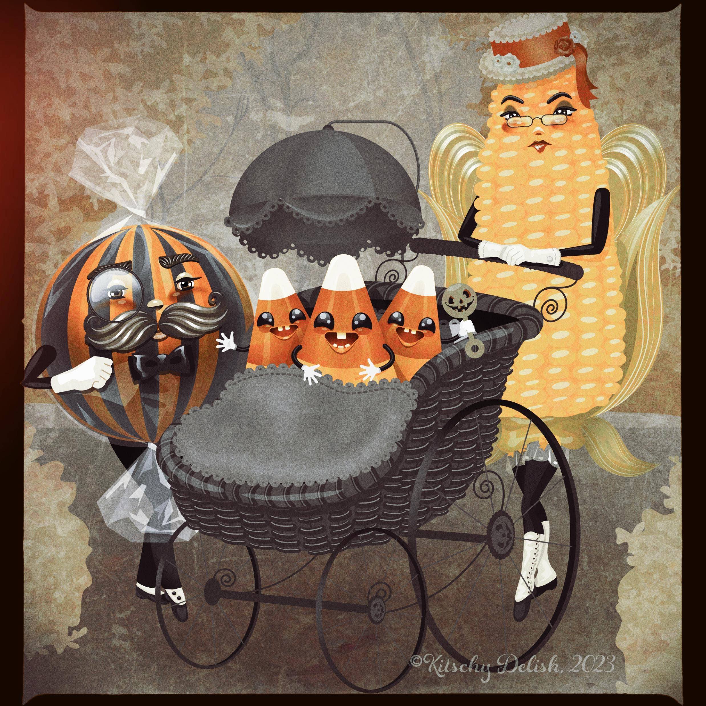 Candy Corn Victorian Portrait Quirky Kitchen Art