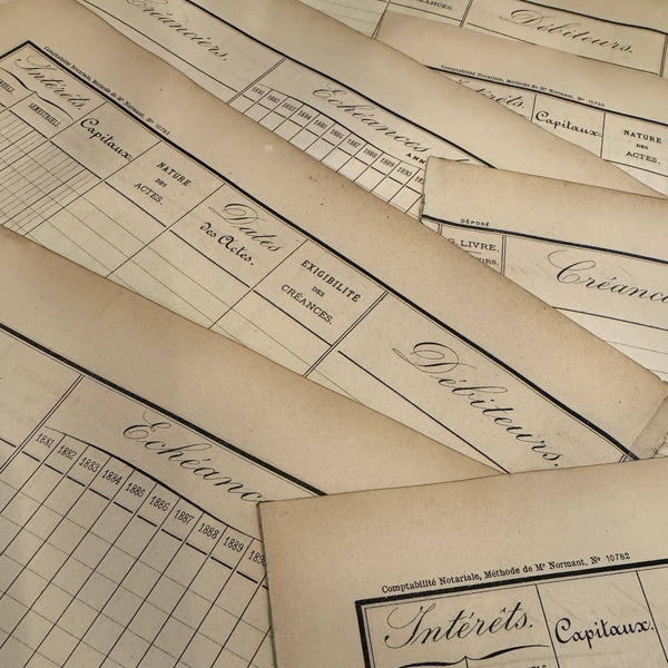 Original 1850s Blank French Ledger Pages Bundles Set/5